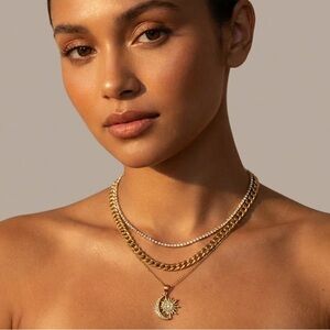 NEW 18K GOLD PLATED LUX SET “SOL & LUNA” – TENNIS + CUBAN + PENDANT